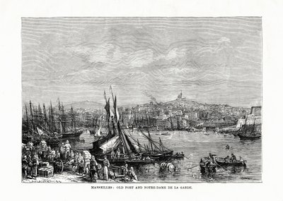 पुराने बंदरगाह और नोट्रे डेम डे ला गार्डे, मार्सेइल्स, फ्रांस, 1879 द्वारा अज्ञात
