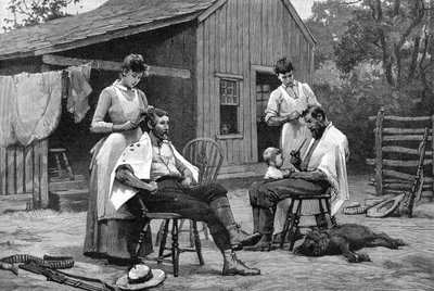 एक लेडिस कर्तव्यों में से एक - पारिवारिक बाल काटना, 1889 द्वारा अज्ञात