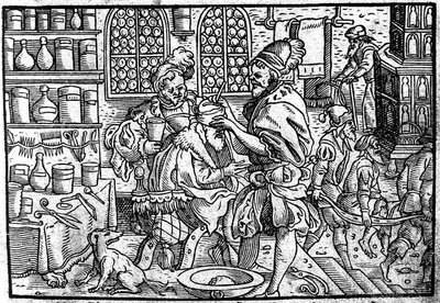 एक आदमी के सिर पर ऑपरेशन। से: Theophrastus Bombastus वॉन होहेनम, 1562 द्वारा महान वुंडरज़नी द्वारा अज्ञात