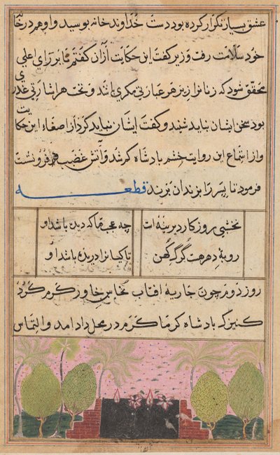 एक तोते की कहानियाँ टुटी-नाम से: आठवीं रात: कमल के साथ लैंडस्केप, सी। 1560। द्वारा अज्ञात