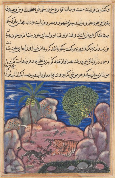 एक तोते की कहानियों से पृष्ठ तुति-नाम: पंद्रहवीं रात: बिल्ली चूहों पर हमला करती है ..., 1558-1560। द्वारा अज्ञात