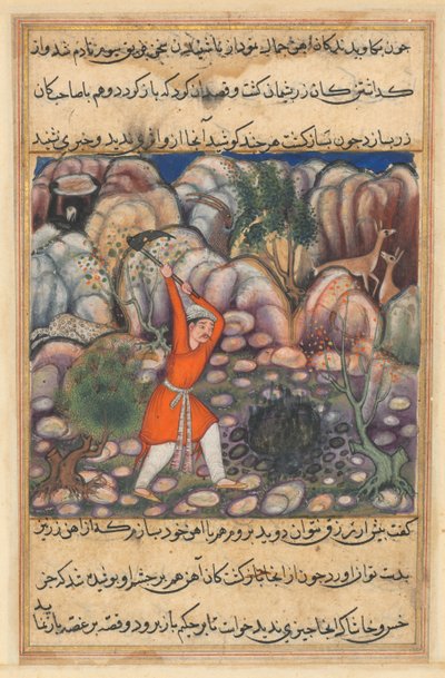 एक तोते की कहानियों से पृष्ठ तुति-नाम: चालीसवीं रात: चौथा आदमी खोदता है ..., सी। 1560। द्वारा अज्ञात