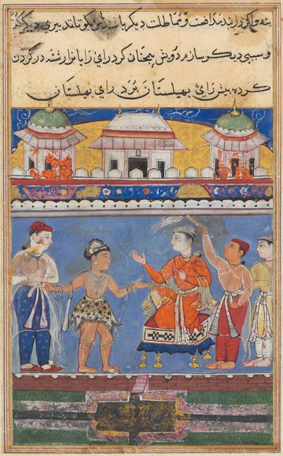 एक तोते की कहानियाँ टुटी-नाम से: सातवीं रात: दार्विश राजा लाता है ..., सी। 1560। द्वारा अज्ञात