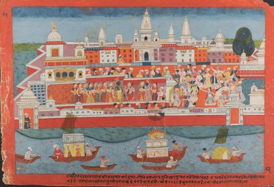 कृष्ण की एक बिखरी हुई भागवत पुराण पांडुलिपि जीवन से पृष्ठ, ca. 1775। द्वारा अज्ञात