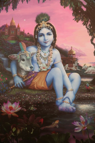 हिंदू भगवान कृष्ण को एक बच्चे के रूप में चित्रित करने वाली पेंटिंग। इंडिया द्वारा अज्ञात