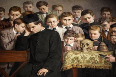 Santuario di Maria Ausiliatrice, Valdocco, ट्यूरिन, इटली में डॉन बॉस्को के जीवन को दर्शाती पेंटिंग द्वारा अज्ञात