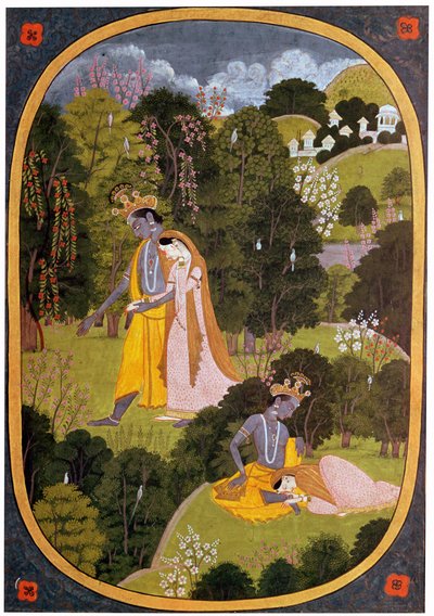 एक उपवन में राधा और कृष्ण की पेंटिंग द्वारा अज्ञात