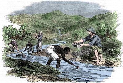 1849 के कैलिफ़ोर्निया गोल्ड रश के दौरान सोने के लिए पैनिंग द्वारा अज्ञात