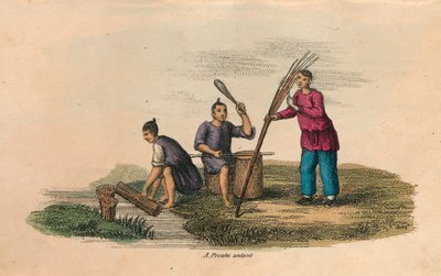 चीन में Papermaking, AD 105, c1850 द्वारा अज्ञात