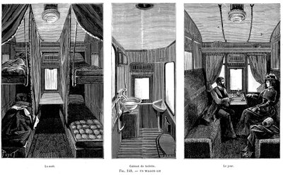 एक फ्रांसीसी रेलवे वैगन-लिट स्लीपिंग कार का हिस्सा, 1890 द्वारा अज्ञात