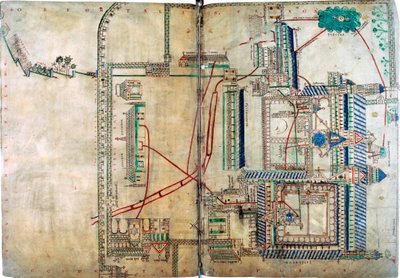 कैंटरबरी कैथेड्रल में जल आपूर्ति प्रणाली की योजना, c1150 द्वारा अज्ञात