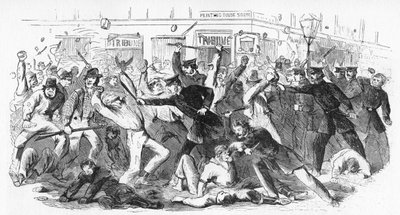 ट्रिब्यून कार्यालय में पुलिस का दंगा करने वाले, c1860s द्वारा अज्ञात