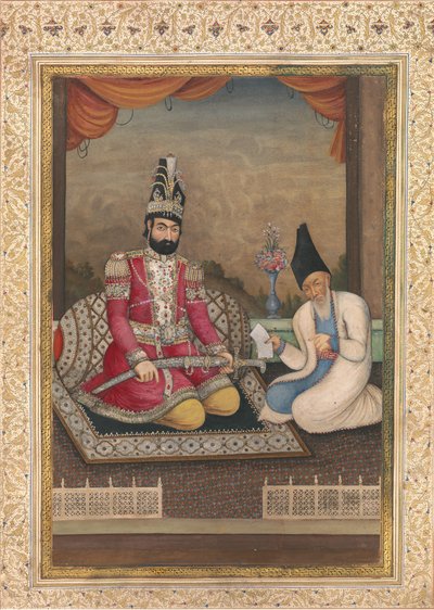 मुहम्मद शाह काजर और उनके वजीर हज मिर्जा अघासी का चित्र, दूसरी तिमाही 19वीं सदी। द्वारा अज्ञात