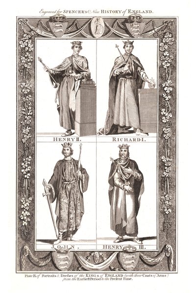 1784 के आर्मस के कोट के साथ इंग्लैंड के राजाओं के चित्र और कपड़े द्वारा अज्ञात