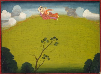 प्रद्युम्न और मायावती ने बड़े बसोहली भागवत पुराण से द्वारका तक उड़ान भरी, सी। 1760-1765। द्वारा अज्ञात