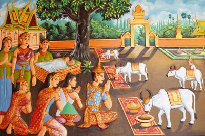 प्रीह प्रोम रथ मठ बुद्ध का जीवनयुवा सिद्धार्थ गौतम और उनकी मां एक किसान उत्सव के दौरान, सिएम रीप, कंबोडिया द्वारा अज्ञात