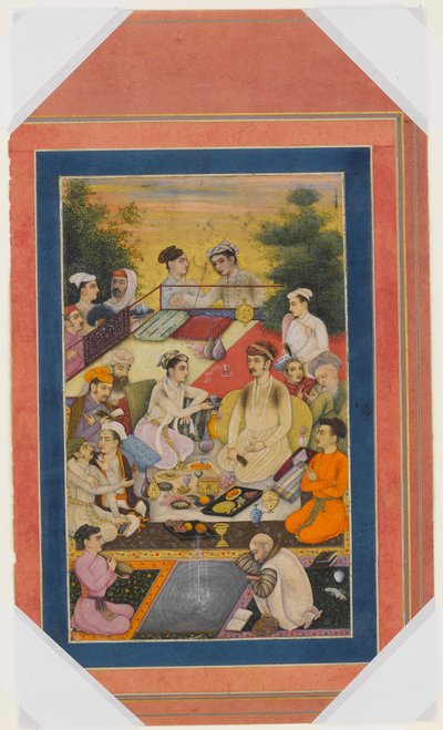 प्रिंस फ़ेस्टिंग ऑन ए बालकनी, फोलियो फ्रॉम द डेविस एल्बम, 17वीं सदी के अंत में 18वीं सदी की शुरुआत में। द्वारा अज्ञात