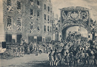 क्वीन विक्टोरियास गिल्डहॉल के रास्ते में शहर में प्रवेश, 9 नवंबर, 1837, 1948। द्वारा अज्ञात