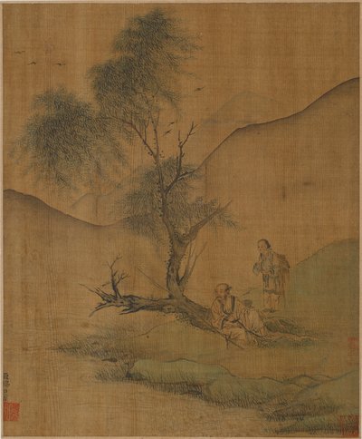 विलो के नीचे आराम करते हुए, संभवतः मिंग राजवंश, 1368-1644। द्वारा अज्ञात