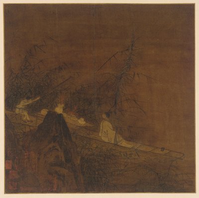 नदी का दृश्य: जंगली बांस के बीच एक नाव, मिंग राजवंश, 1368-1644। द्वारा अज्ञात