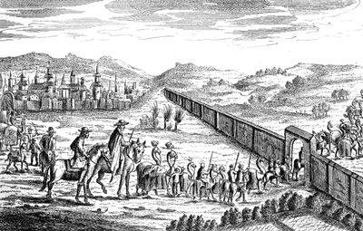 रॉबिन्सन क्रूसो मस्कोवाइट कारवां के साथ, c1719 द्वारा अज्ञात