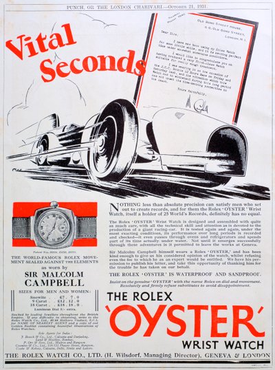 रोलेक्स ओएस्टर कलाई घड़ी विज्ञापन, 1931 द्वारा अज्ञात