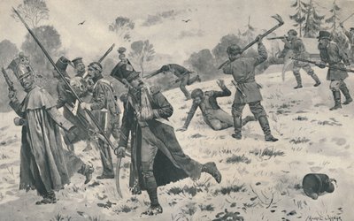 फ्रेंच स्ट्रैगलर्स पर हमला करने वाले रूसी किसान, 1812, 1896 द्वारा अज्ञात