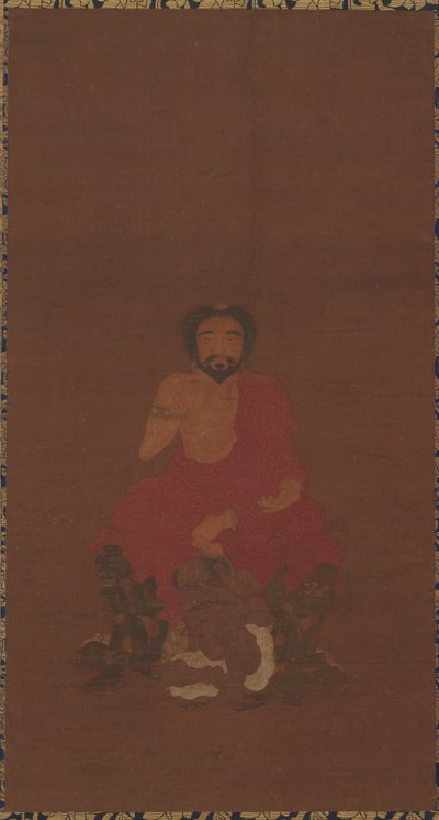 शाक्यमुनि तीन दानव जैसे प्राणियों पर बैठे थे, संभवतः प्रारंभिक मिंग राजवंश के युआन, 14वीं-15वीं शताब्दी द्वारा अज्ञात