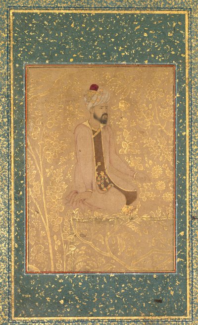 बैठा विद्वान, तेहरानबर्लिन एल्बम से बॉर्डर फ्रैगमेंट, सी। 1605-1610। द्वारा अज्ञात
