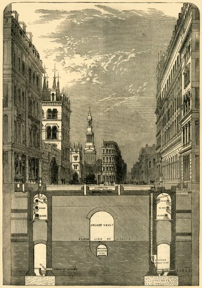 सबवे को दिखाते हुए होलबोर्न वियाडक्ट की धारा, c1876। द्वारा अज्ञात