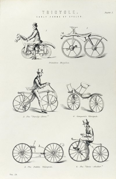 साइकिल के शुरुआती छह रूप, c1870 द्वारा अज्ञात