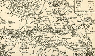 1914, c1920 के ऊपर एइसन की घाटी का स्केच मैप। द्वारा अज्ञात