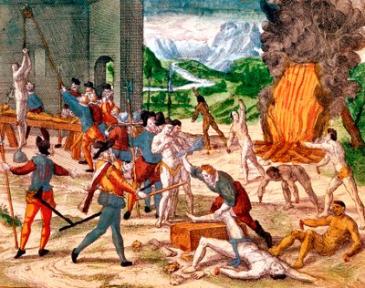 1539-1542 में अमेरिकी भारतीयों पर अत्याचार करने वाले स्पैनिश विजेता द्वारा अज्ञात