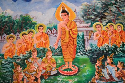 धर्म का प्रसार। बुद्ध का जीवन। बुद्ध के जीवन को दर्शाती छत की कलाकृति। वाट इंपेंग। वियनतियाने। लाओस, 20151029, वियनतियाने, लाओस द्वारा अज्ञात