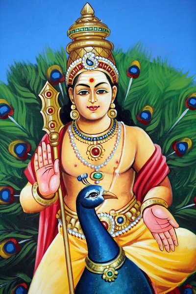 श्री मरिअम्मन हिंदू मंदिर। कार्तिकेय को मुरुगन, स्कंद और सुब्रमण्य के रूप में भी जाना जाता है, युद्ध के हिंदू देवता हैं, 20160817, सिंगापुर, सिंगापुर द्वारा अज्ञात