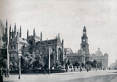 सेंट एंड्रयूज कैथेड्रल, सिडनी टाउन हॉल, और मार्केट बिल्डिंग, c1900। द्वारा अज्ञात