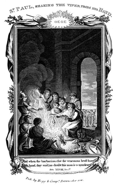 सेंट पॉल द एपोस्टल ने वाइपर को अपने हाथ से हिलाया, c1808 द्वारा अज्ञात