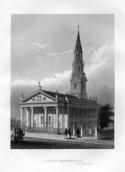 सेंट पॉल चैपल, ब्रॉडवे, न्यूयॉर्क, 1855 द्वारा अज्ञात
