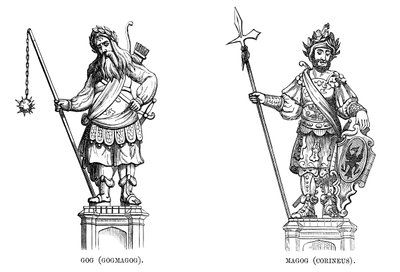 गोग गोगमोग और मैगोग कोरिनस की मूर्तियाँ, 1886 द्वारा अज्ञात