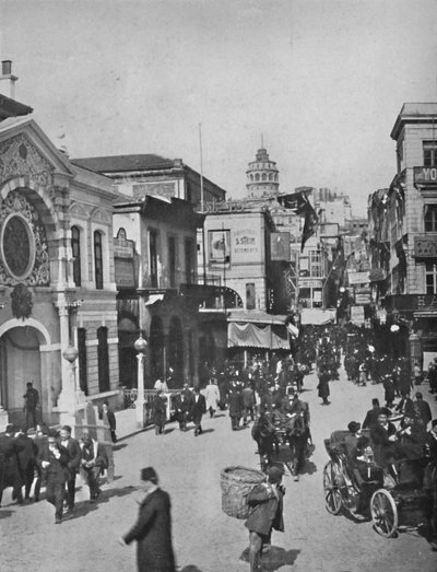 पुल के अंत से गलता में स्ट्रीट विस्टा, 1913 में कॉन्स्टेंटिनोपल द्वारा Unbekannt