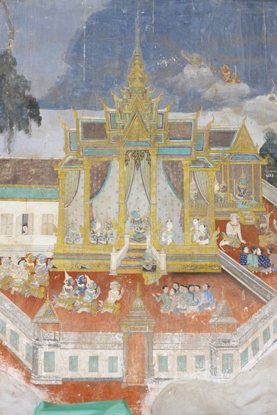 सिल्वर पैगोडा इस भित्ति चित्र में रीमकर के दृश्यों को दर्शाया गया है जो कि कंबोडियन या खमेर है, जो क्लासिक हिंदू कविता रामायण, नोम पेन्ह, कंबोडिया का संस्करण है। द्वारा अज्ञात