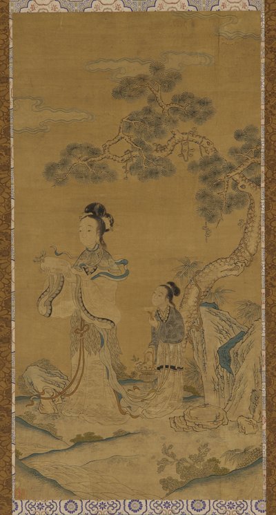 टेपेस्ट्री: एक दाओवादी महिला अमर और देवदार के नीचे परिचर, मिंग राजवंश, 1368-1644। द्वारा अज्ञात