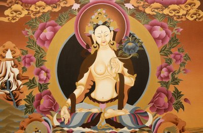 सफेद तारा देवी का चित्रण थांगका, लंबे जीवन का बौद्ध प्रतीक, भक्तपुर, नेपाल द्वारा Unbekannt