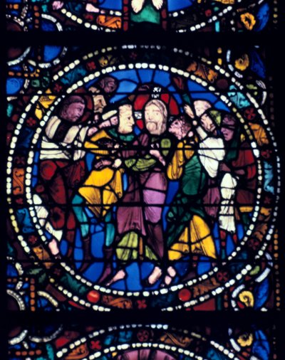 यहूदा के मसीह चुंबन की गिरफ्तारी, कांच, Chartres कैथेड्रल, 1194-1260 द्वारा अज्ञात