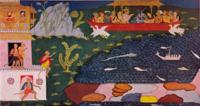 18 वीं सदी, 1937 में एरियल कार में राम और सीता का आगमन द्वारा अज्ञात