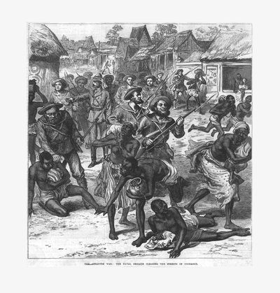 द एशेंटी वॉर: द नेवल ब्रिगेड क्लीयरिंग द स्ट्रीम्स ऑफ कोमास्सी, 1874। द्वारा अज्ञात