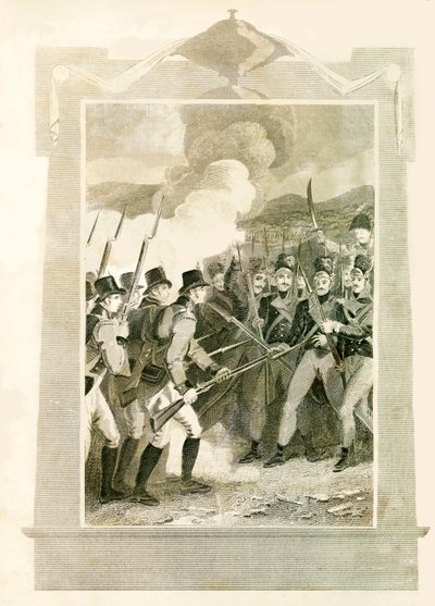 1806, 1816 के मेडा के युद्ध में बेयॉनेट्स के साथ फ्रेंच लाइन्स पर हमला करने वाले ब्रिटिश। द्वारा अज्ञात