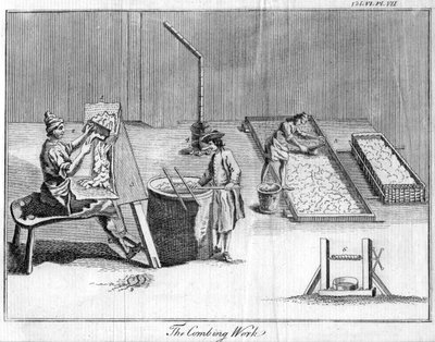 द कॉम्बिंग वर्क, c1750 द्वारा अज्ञात