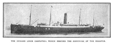 कूनार्ड लाइनर कार्पेथिया जिसने 20 अप्रैल, 1912 को आपदा से बचे लोगों को बचाया। द्वारा अज्ञात