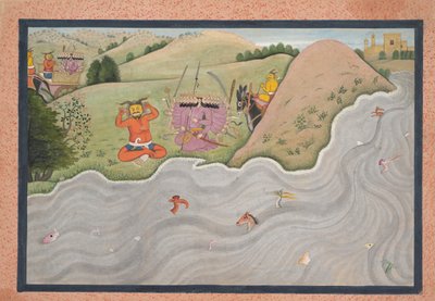 दानव मारिची ने रावण को छलनी कर दिया ... एक बिखरी हुई रामायण सीरीज़ से, कै। 1780। द्वारा अज्ञात